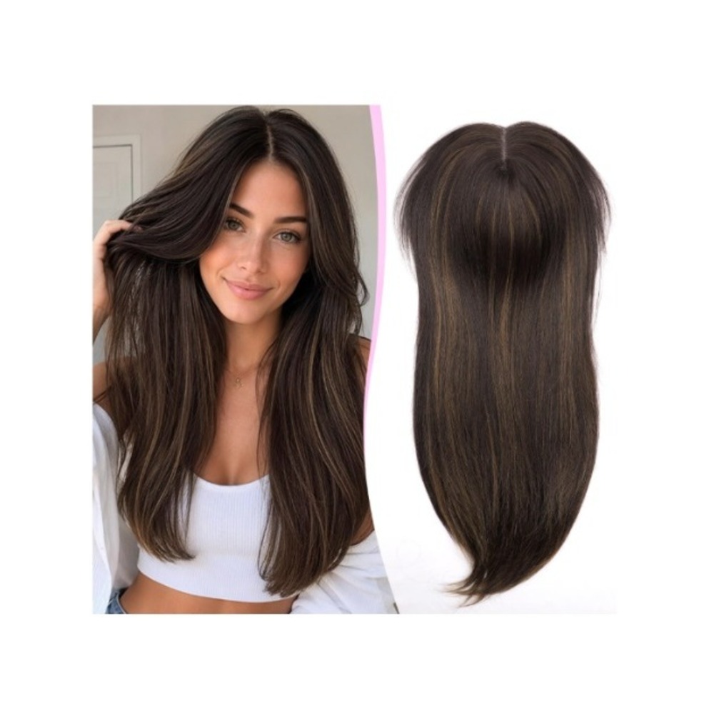 Isaic 24 Inch Synthetic Hair Topper Balayage Dark Brown Chestnut Clip-in 360